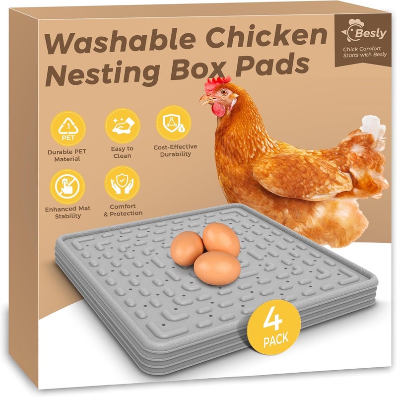 Besly Washable & Reusable Nesting Pads for Chicken Coop - 4Pcs Chicken Nest Mats - Durable 12"x 12" Plastic Nest Box Pads for Egg Laying Hens (Soft, Easy Clean, Premium) - Image 1